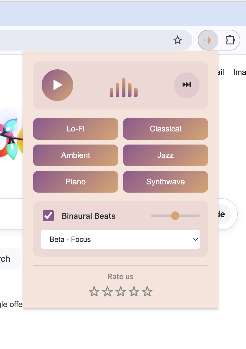 Focus Music extension popup
