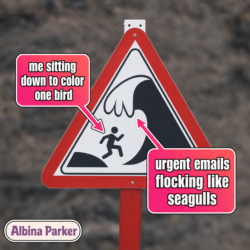 When You Sit Down to Color One Bird… and the Emails Start Cawing